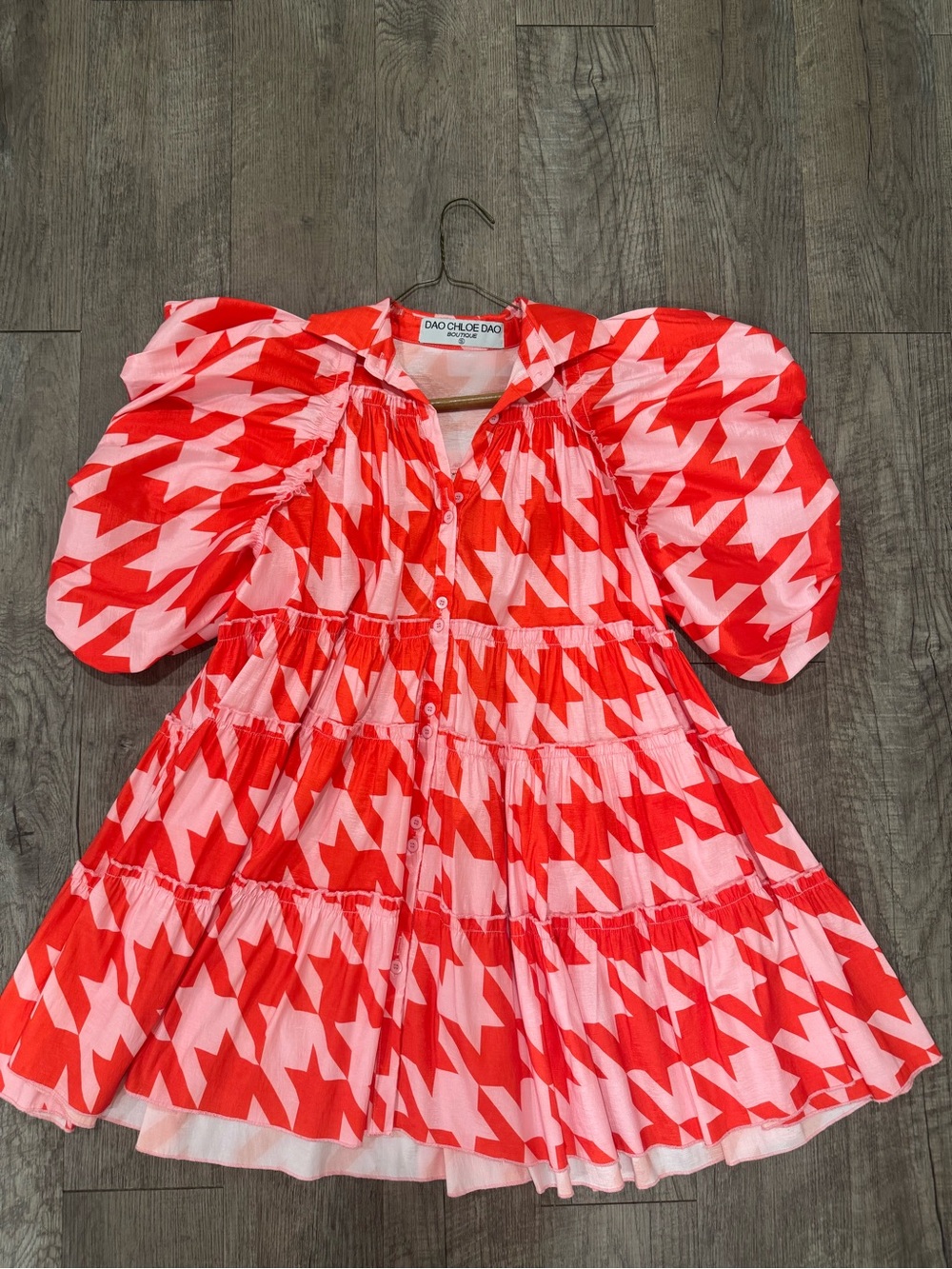 Bold Red & Pink Puff-Sleeve Dress - Picture 3 of 3
